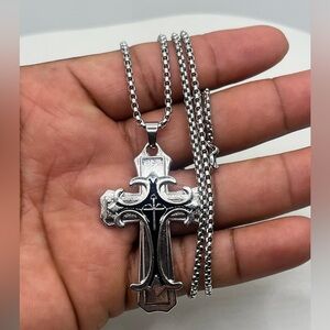 Stainless steel Silver Cross Pendant Necklace